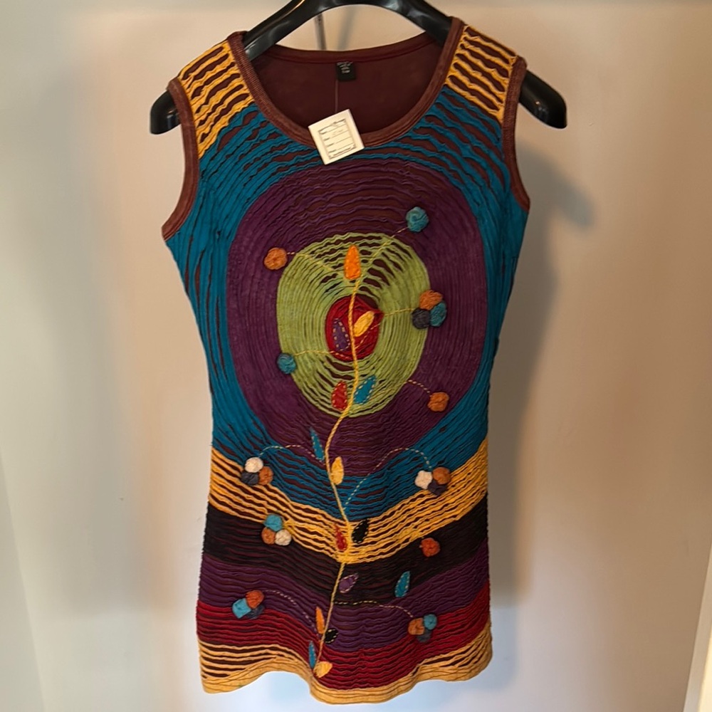 Colorful Sleeveless Knit Dress made in Nepal- calling all Hippies